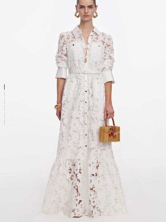 Self-Portrait Dresses & Skirts - NWOT Self-Portrait White Lace Button-Front Maxi Dress, Size US 0/2/4/6/8